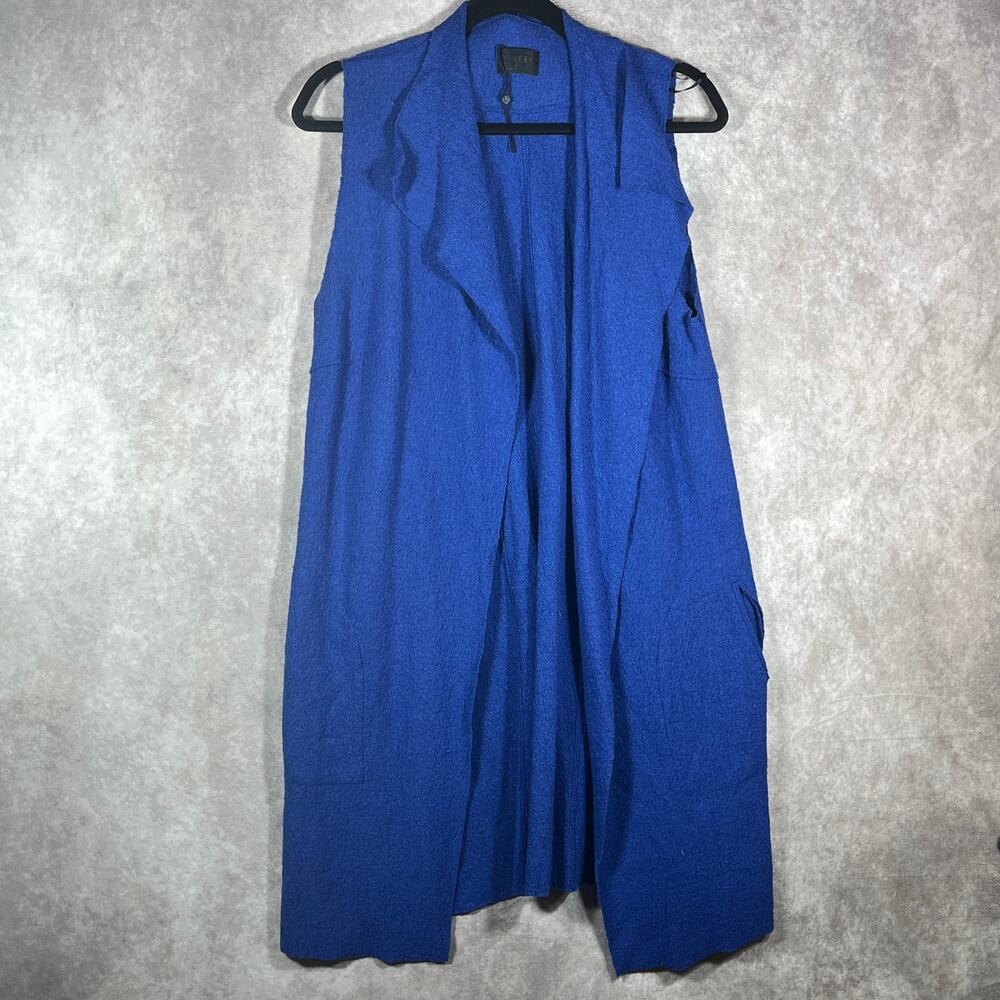 Q Neel Cardigan Sweater Womens Size 6 Blue Wool Blend Sleeveless Open Front